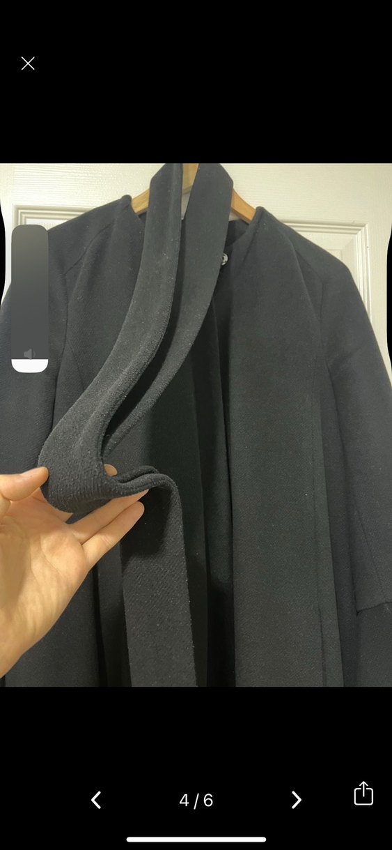 Siyah Uzun Kadın Kaban, Drapeli, Notch Yaka - Görsel 2