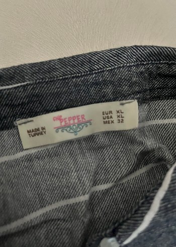 xl Beden gri Renk Gri Çizgili Uzun Kollu Keten Gömlek