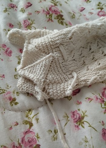 Nakışlı Bohem Örgü Beyaz V Yaka Kazak - Görsel 2