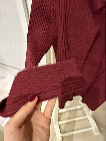 BORDO dugmeli triko kazak - Görsel 2