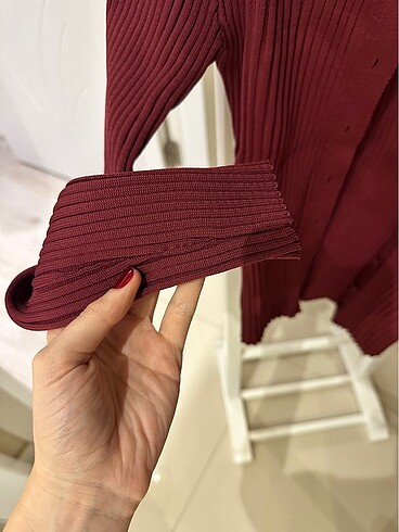 BORDO dugmeli triko kazak - Görsel 3