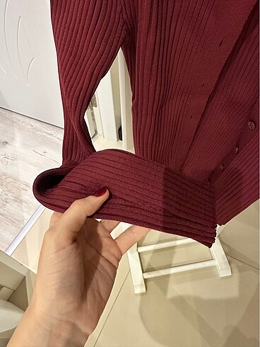 BORDO dugmeli triko kazak - Görsel 4