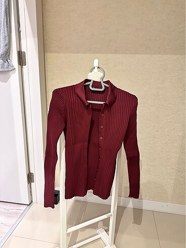 BORDO dugmeli triko kazak - Görsel 5