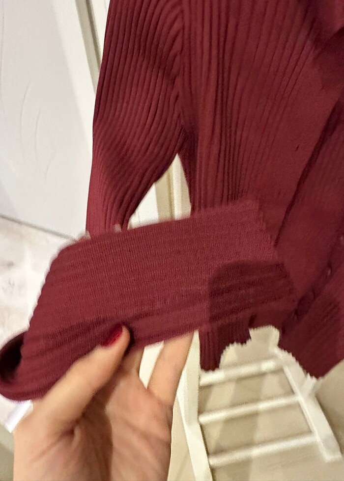 BORDO dugmeli triko kazak - Görsel 2