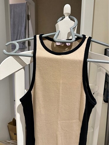 Dokuma Siyah Bej Elbise - Görsel 3