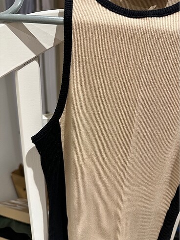 Dokuma Siyah Bej Elbise - Görsel 4