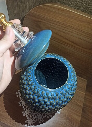 Beden mavi Renk Dekoratif kapaklı vazo