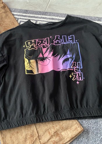 Kız Çocuk Kahverengi Straplez Baskılı Tişört - Görsel 2