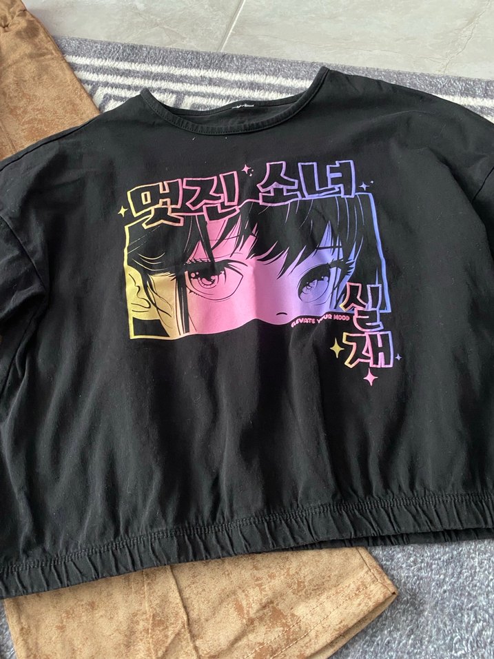 Kız Çocuk Kahverengi Straplez Baskılı Tişört - Görsel 2