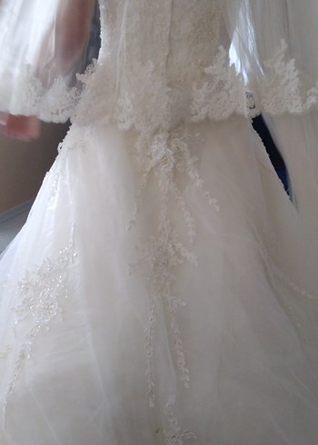 Straplez Beyaz Prenses Gelinlik - Görsel 5