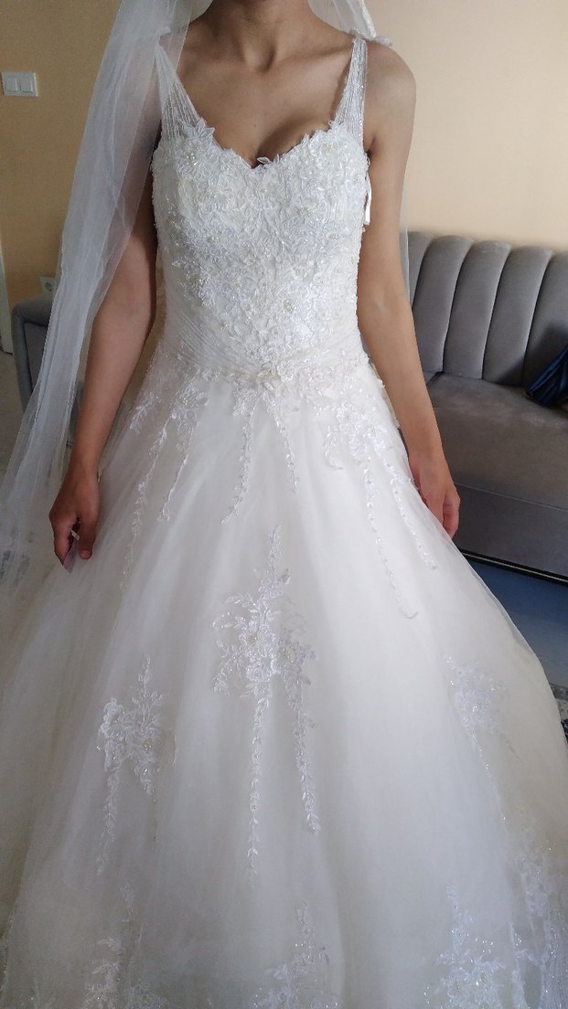 Straplez Beyaz Prenses Gelinlik - Görsel 2