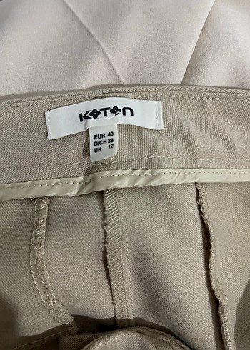 40 Beden Düğmeli Bej Keten Kadın Pantolon