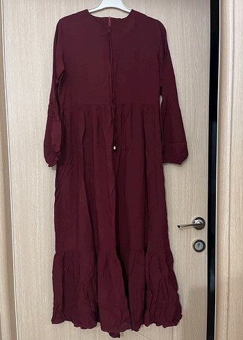Bordo Uzun Kollu Pamuklu Elbise