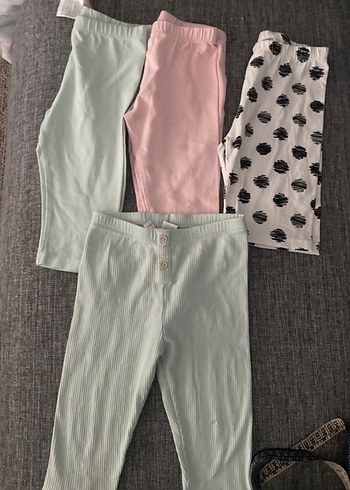 4 tane Düğmeli Pamuklu Kız Taytları - Gri ve Pastel - Görsel 2
