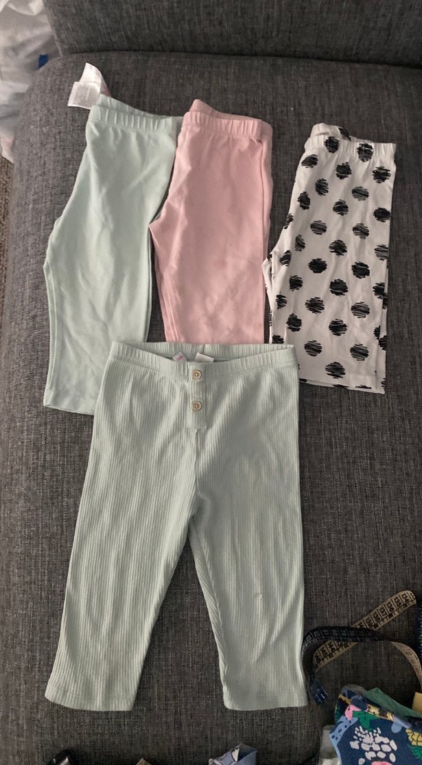 4 tane Düğmeli Pamuklu Kız Taytları - Gri ve Pastel - Görsel 2