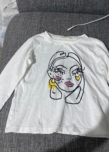 Beyaz Baskılı Kız Çocuk Uzun Kollu Tişört - Görsel 2