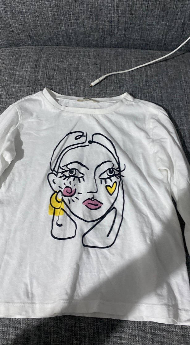 Beyaz Baskılı Kız Çocuk Uzun Kollu Tişört - Görsel 3