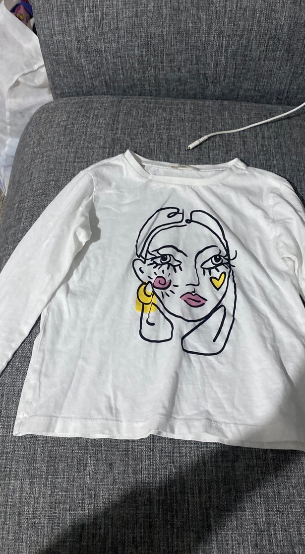 Beyaz Baskılı Kız Çocuk Uzun Kollu Tişört - Görsel 2