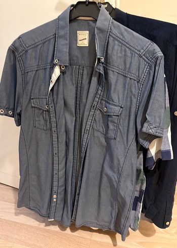 10 adet M beden erkek gömlek 
Gri Keten Erkek Gömlek, Düğmeli, - Görsel 3