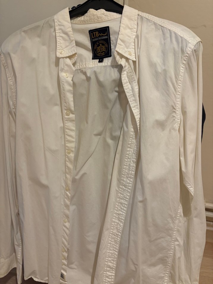 10 adet M beden erkek gömlek 
Gri Keten Erkek Gömlek, Düğmeli, - Görsel 2