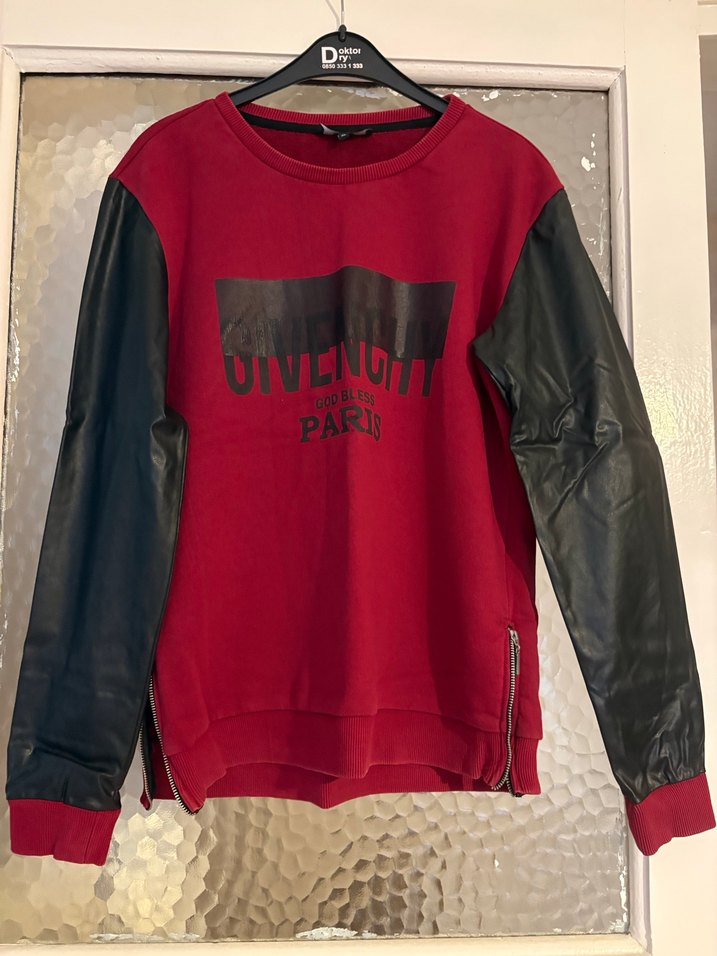 Bordo Deri Kollu Erkek Sweatshirt - Görsel 2