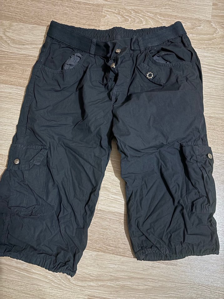 Siyah Keten Bol Kesim Kemerli Pantolon - Görsel 2