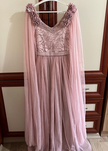 Pembe Drapeli Uzun Abiye Elbise