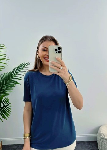 Lacivert Kısa Kollu Salaş Tişört
