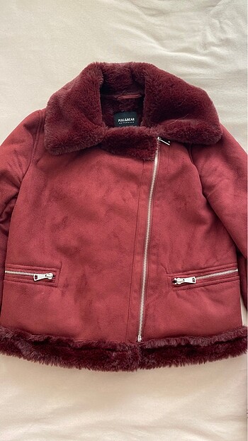 Pull and bear biker bordo kürklü ceket