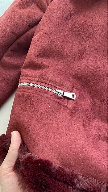 s Beden Pull and bear biker bordo kürklü ceket