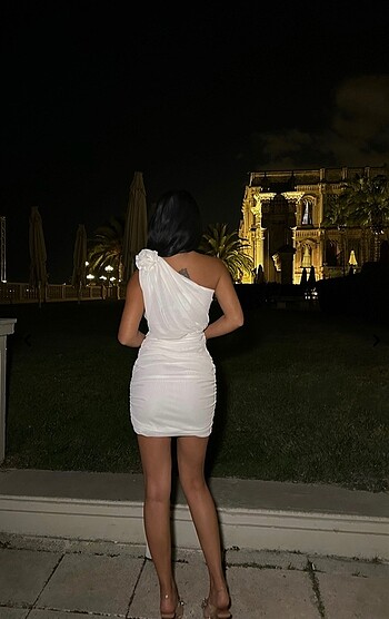 m Beden beyaz Renk EYYO BEYAZ GÜL DETAYLI MİNİ ELBİSE