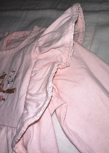 Uzun Kollu Pembe Nakışlı Kız Elbisesi - Görsel 3