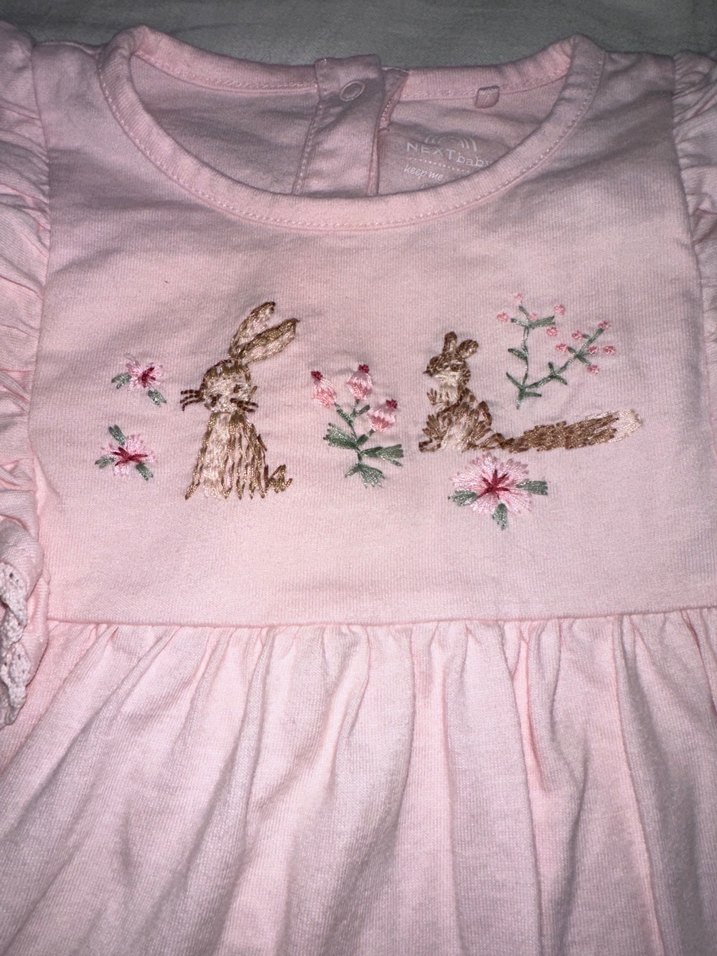 Uzun Kollu Pembe Nakışlı Kız Elbisesi - Görsel 2