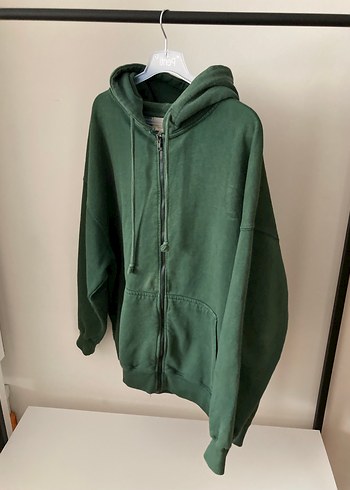 Kadın Yeşil Fermuarlı Kapüşonlu Sweatshirt - Görsel 2