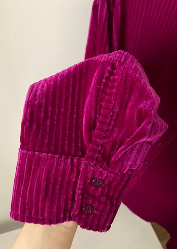 Mor Uzun Kollu Düğmeli Kadın Gömlek - Görsel 6