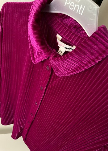 Mor Uzun Kollu Düğmeli Kadın Gömlek - Görsel 3