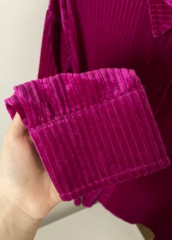 Mor Uzun Kollu Düğmeli Kadın Gömlek - Görsel 5