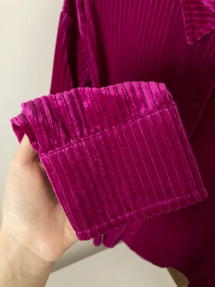 Mor Uzun Kollu Düğmeli Kadın Gömlek - Görsel 5