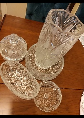 Paşabahçe Beyaz Kristal antika Vazo ,sekerlik, küllük,gondol Seti