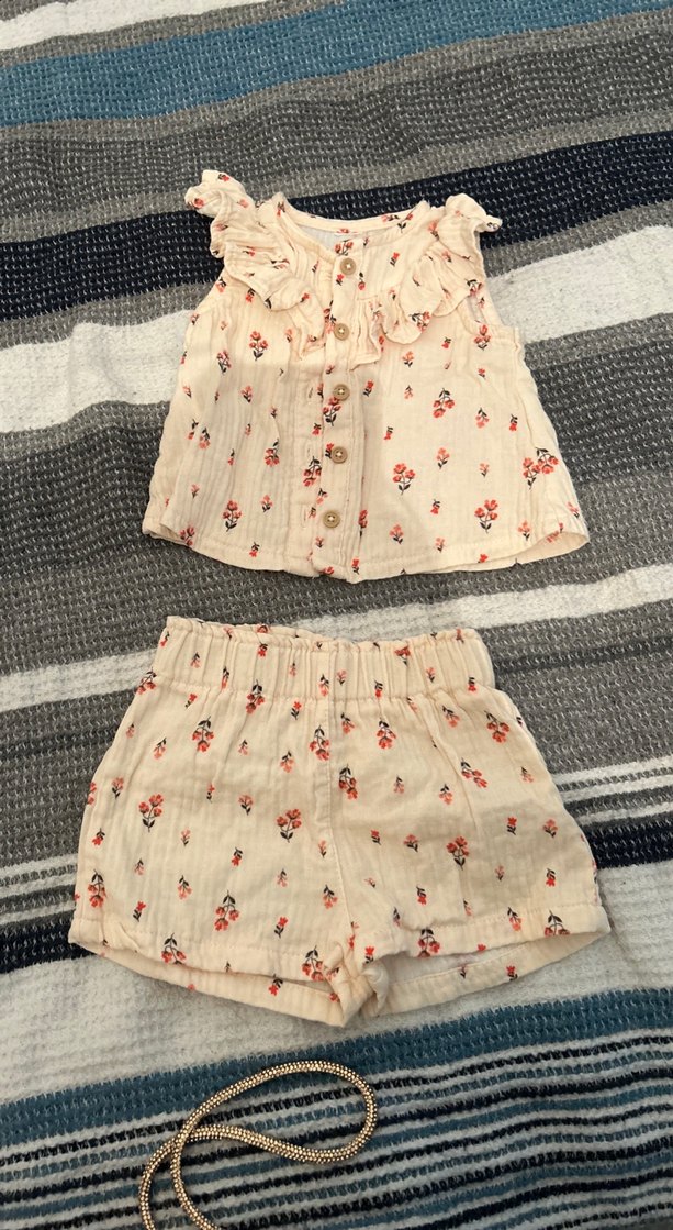 Bebek Kız Fırfırlı Kolsuz Desenli Takım - Görsel 3