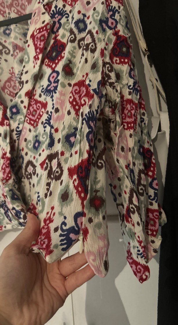 Bohem Çok Renkli V Yaka Uzun Kollu Bluz - Görsel 4