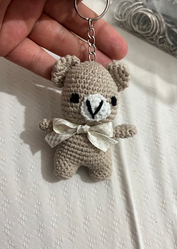 Bej Örgü Bohem Ayıcık Anahtarlık - Görsel 2