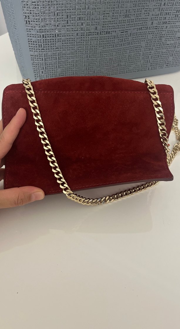 Bordo Süet Zincir Detaylı Kadın Çanta - Görsel 3