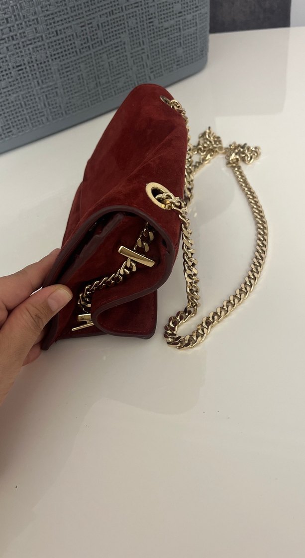 Bordo Süet Zincir Detaylı Kadın Çanta - Görsel 2