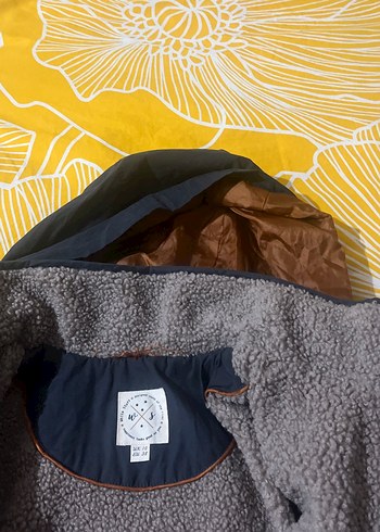 Lacivert kapüşonlu uzun mont - Görsel 5