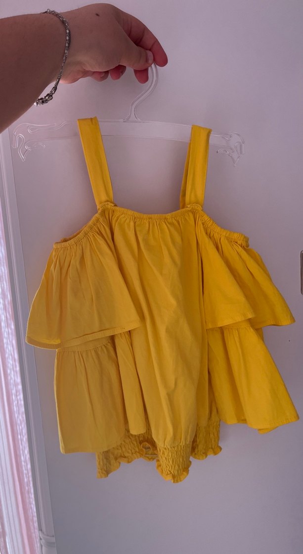 Nakışlı Sarı Askılı Kız Bluz - Görsel 2