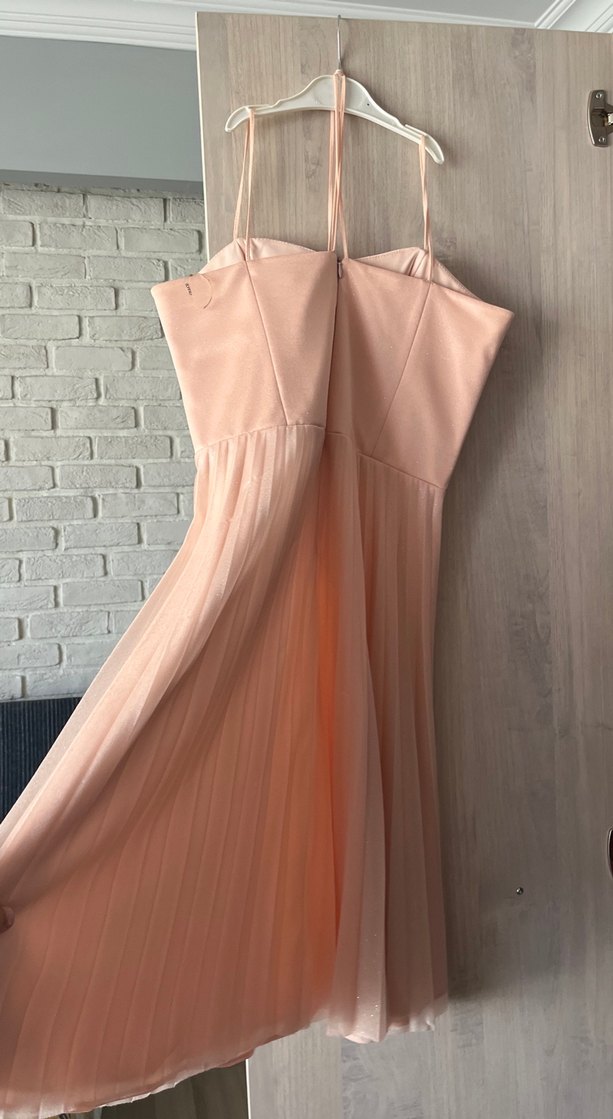 Pudra Pileli Uzun Askılı Abiye Elbise - Görsel 2