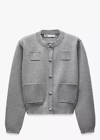 zara Düğmeli Gri Midi örgü ceket - Görsel 3