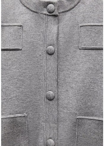 zara Düğmeli Gri Midi örgü ceket - Görsel 5