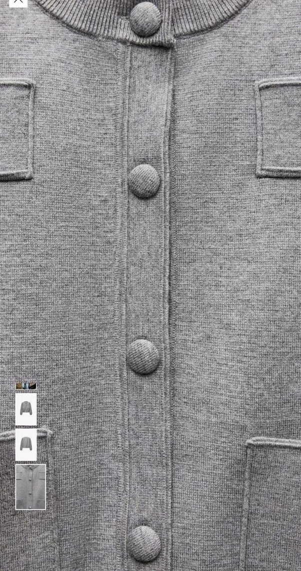 zara Düğmeli Gri Midi örgü ceket - Görsel 2